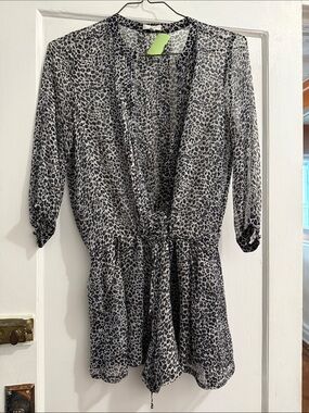 Joie Black and Gray Leopard Print Romper